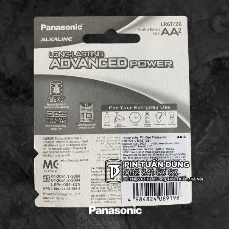 Pin tiểu Panasonic Alkaline AA LR6T (Vỉ 2 viên)